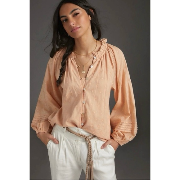 NWT Cleobella Antonia Puff Sleeve Peasant Top Light Peach Size Small - Picture 1 of 11